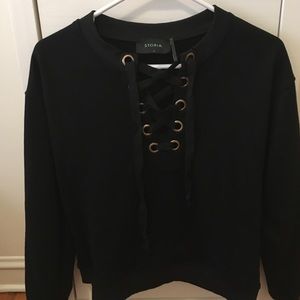 Black lace up sweatshirt