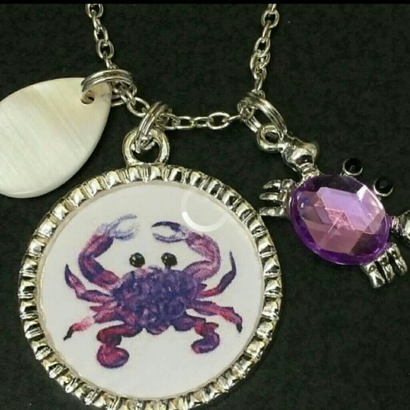 PURPLE CRABS AND SHELL TIBETAN SILVER NECKLACE 18" - Picture 1 of 3