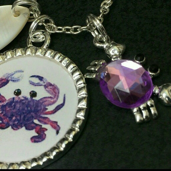 PURPLE CRABS AND SHELL TIBETAN SILVER NECKLACE 18" - Picture 2 of 3