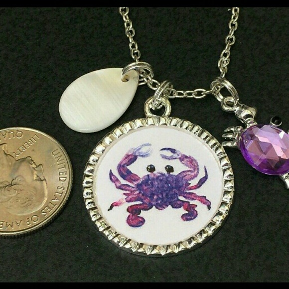 PURPLE CRABS AND SHELL TIBETAN SILVER NECKLACE 18" - Picture 3 of 3
