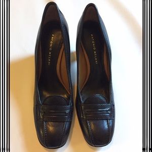Antonio Melani Black Leather Deborah Pumps