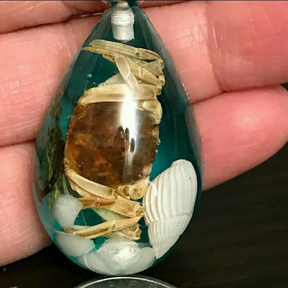 🦀HANDCRAFTED REAL BROWN CRAB  SHELL TIBETAN SILVER NECKLACE CHARM 18" CHAIN ✨️ - Picture 4 of 4