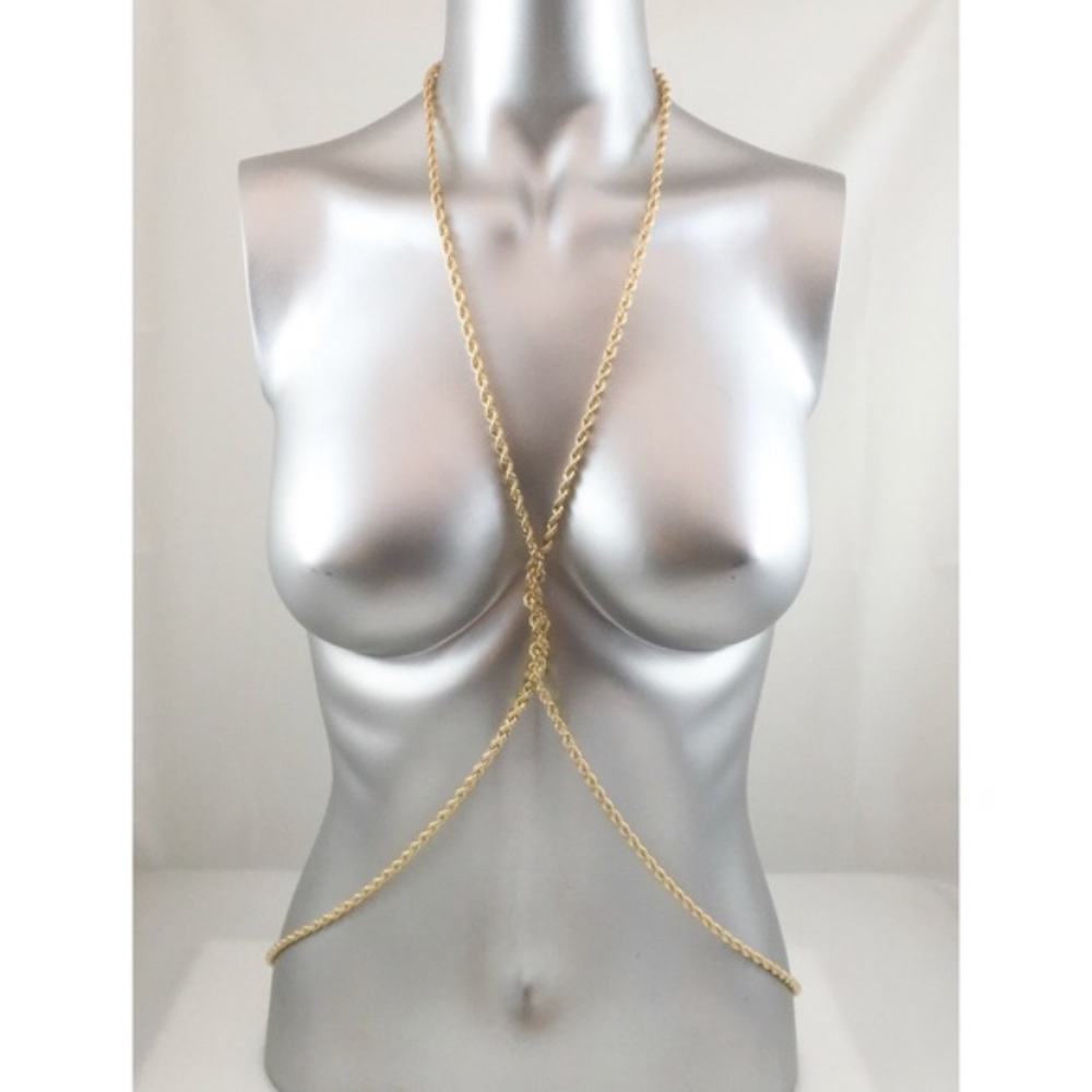 NEW GOLD CHUNKY ROPE CHAIN BODY CHAIN NECKLACE
