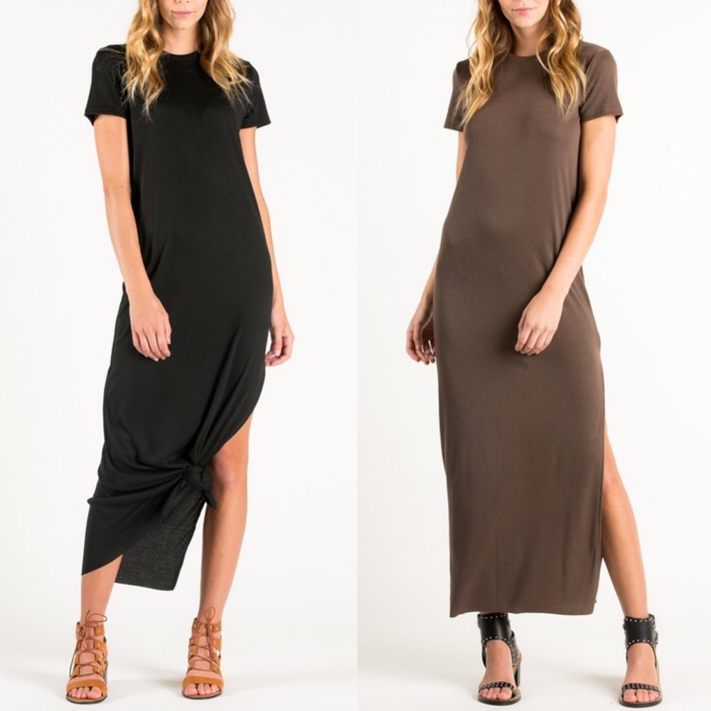 πSANDEE short sleeve dress w/ slit - BURGUNDY - Picture 3 of 3