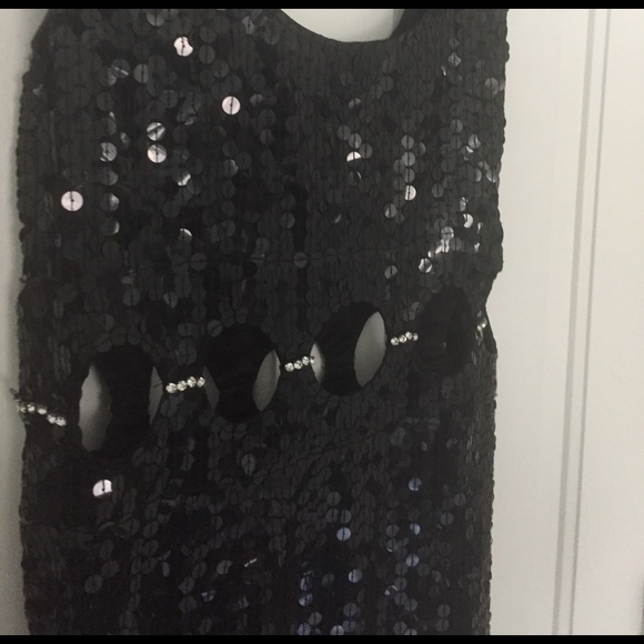 Long black sequin dress with cut out & slit - Picture 7 of 7