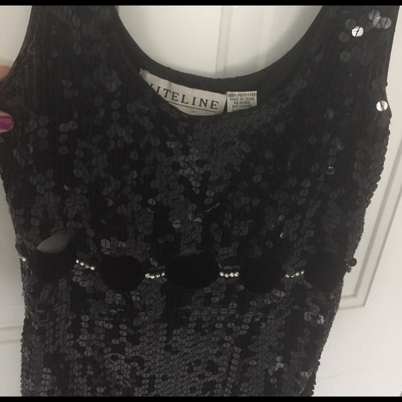 Long black sequin dress with cut out & slit - Picture 2 of 7