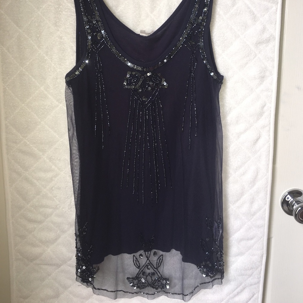 Navy illusion beaded top