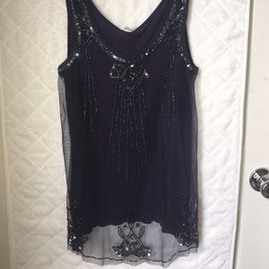 Navy illusion beaded top