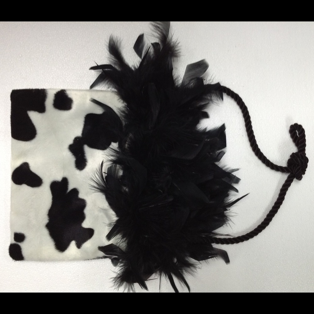 Cow Print Shoulder Bag with Boa
