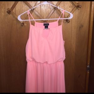 Long peach spaghetti strap dress