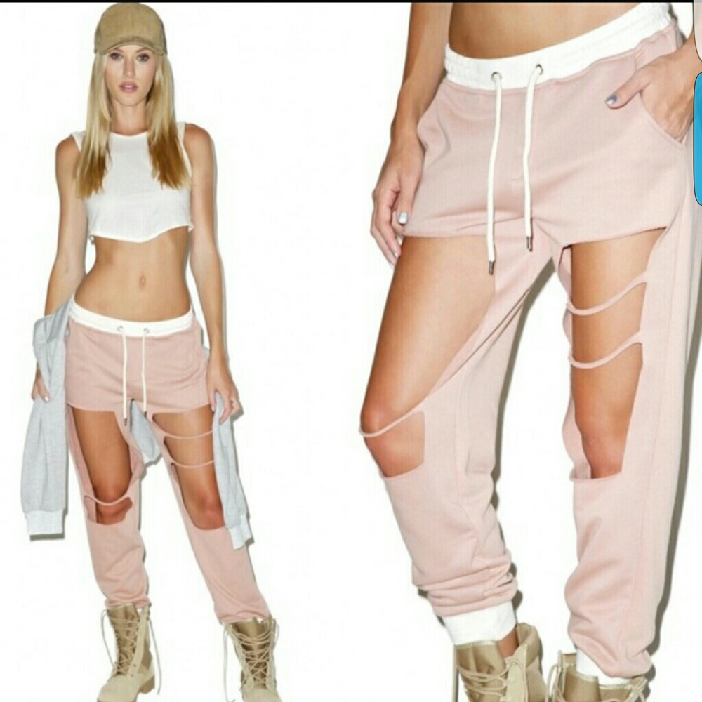 Blush Distressed Cut-out Joggers size Large