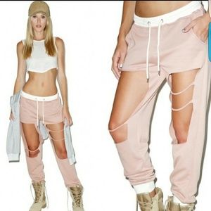 Blush Distressed Cut-out Joggers size Large