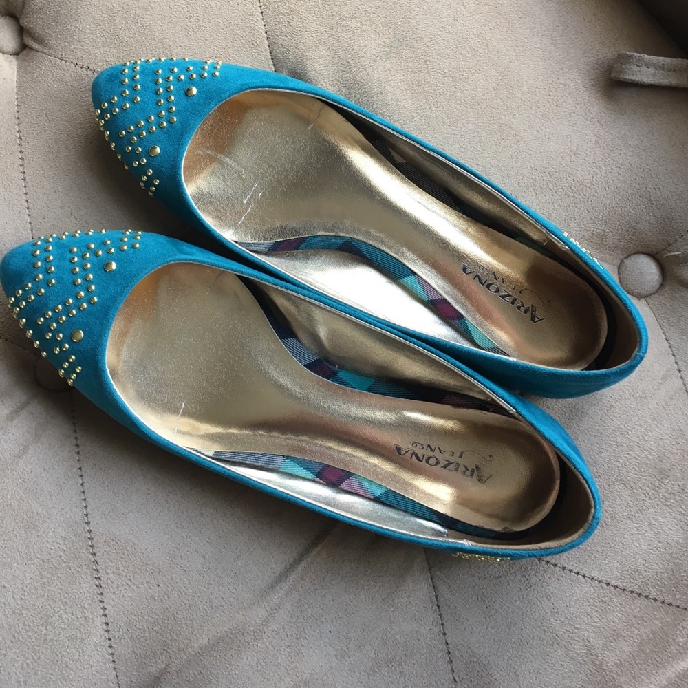 Gold-studded turquoise flats
