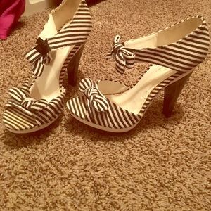 Black and white striped heels with bows