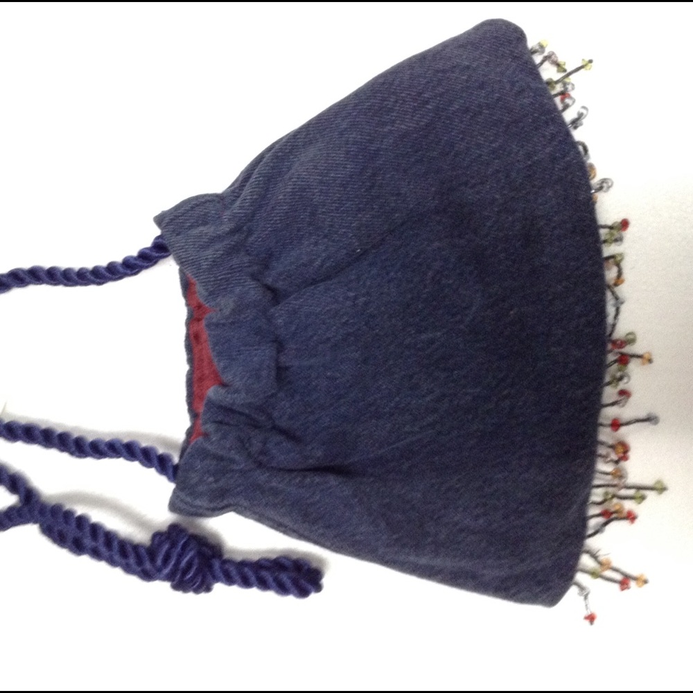 Denim shoulder bag with Beading