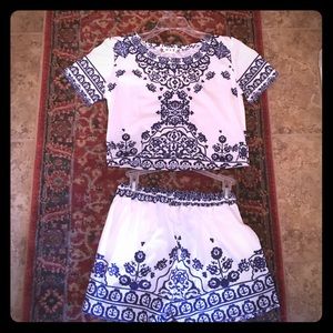 Blue and white 2 piece short set. NWOT