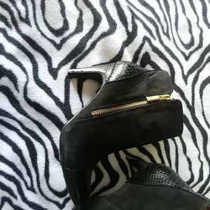 Sofft suede and leather bootie with gold zipper