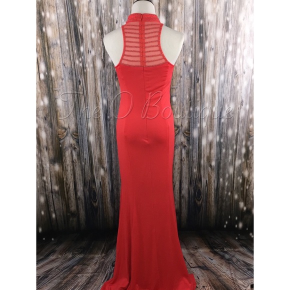 •LAST 1• Coral High Beaded Neck Maxi Gown - Picture 3 of 6