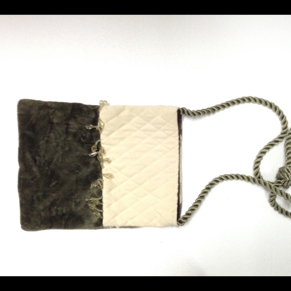 Green and cream with beads shoulder bag