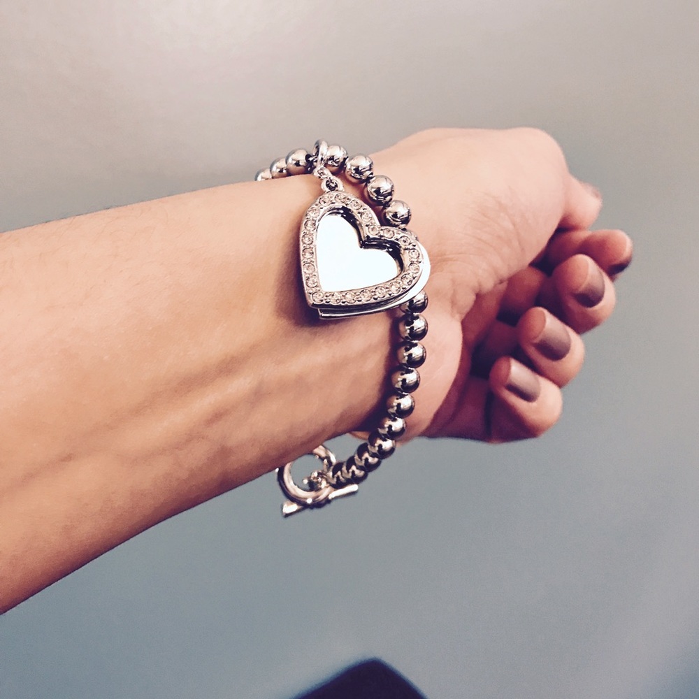Real Sterling Silver beaded heart charm bracelet