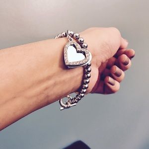 Real Sterling Silver beaded heart charm bracelet