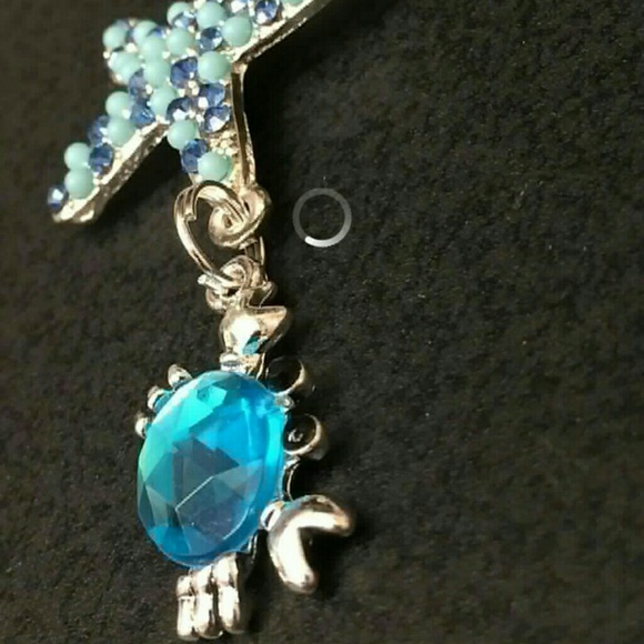 🌟 HANDCRAFTED CRYSTALS STARFISH &  BLUE CRAB TIBETAN SILVER NECKLACE 18" CHAIN - Picture 3 of 3