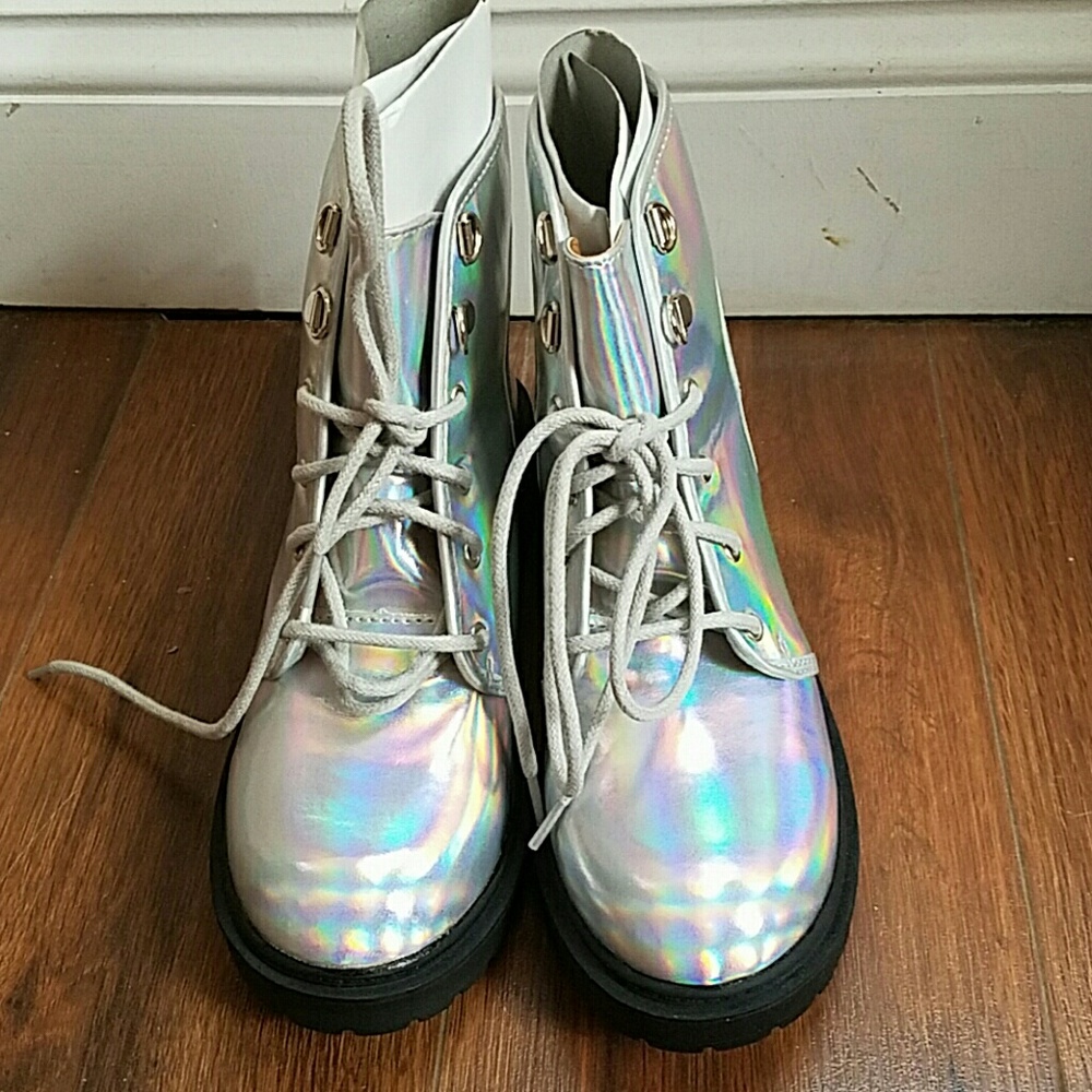 Silver holographic cutout boots