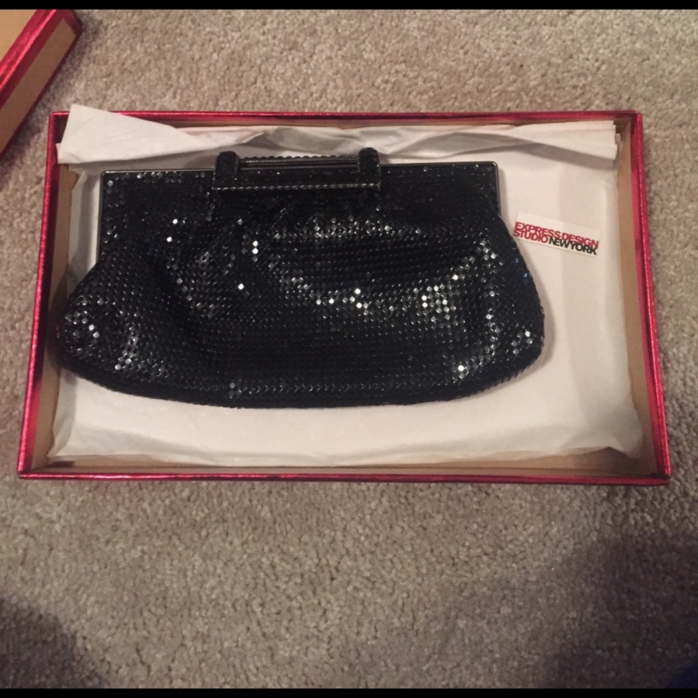 New, never used Express sequin black clutch