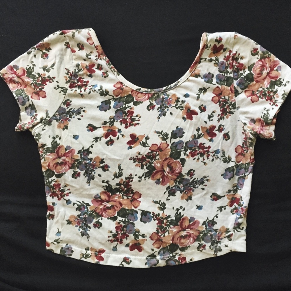 Brandy Melville Short Sleeve Floral Crop Top