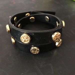 Tory Burch wrap bracelet in black and gold