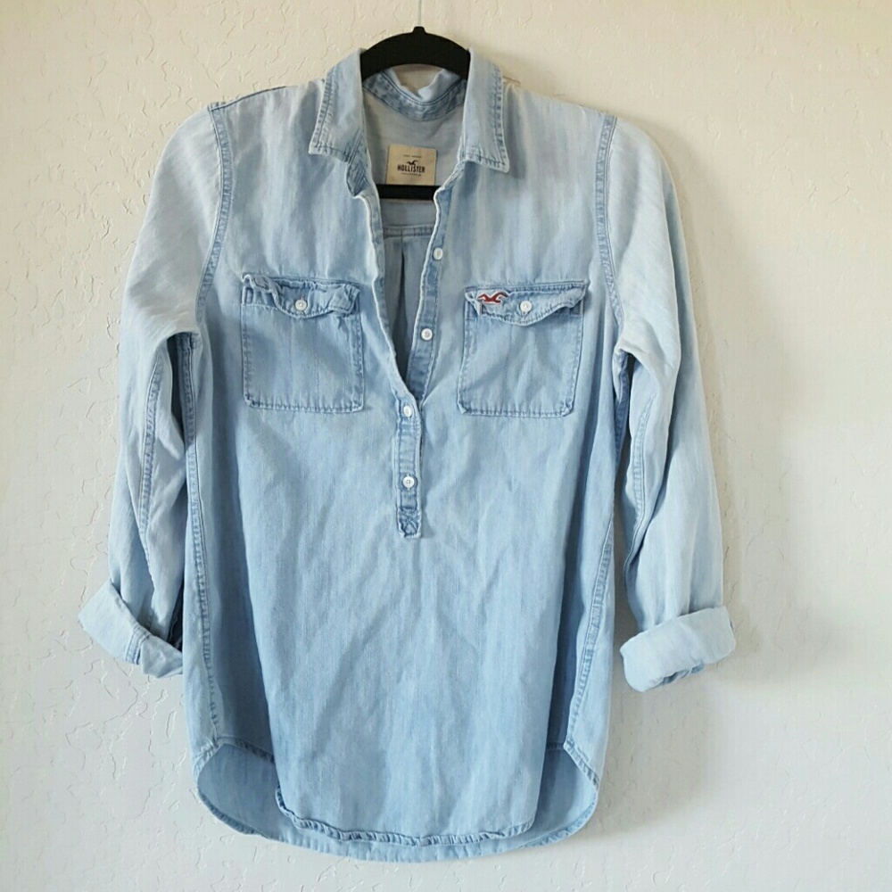 Denim long-sleeved top