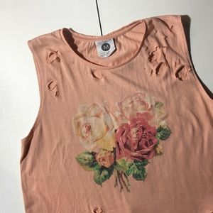 Hand Distressed Floral Tank Top
