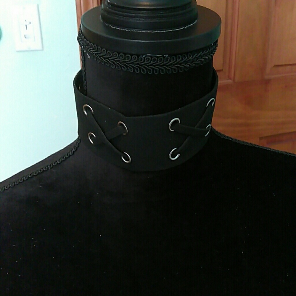 Faux suede leather laced choker