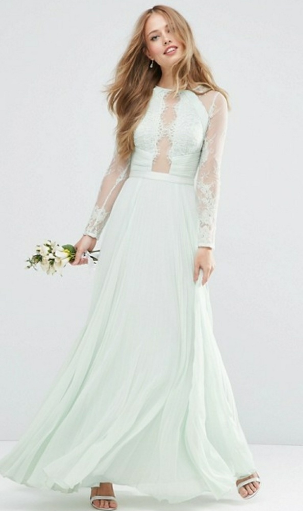 ASOS long sleeve lace pleated  maxi dress