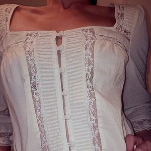 F21 boho cream lace blouse-button up