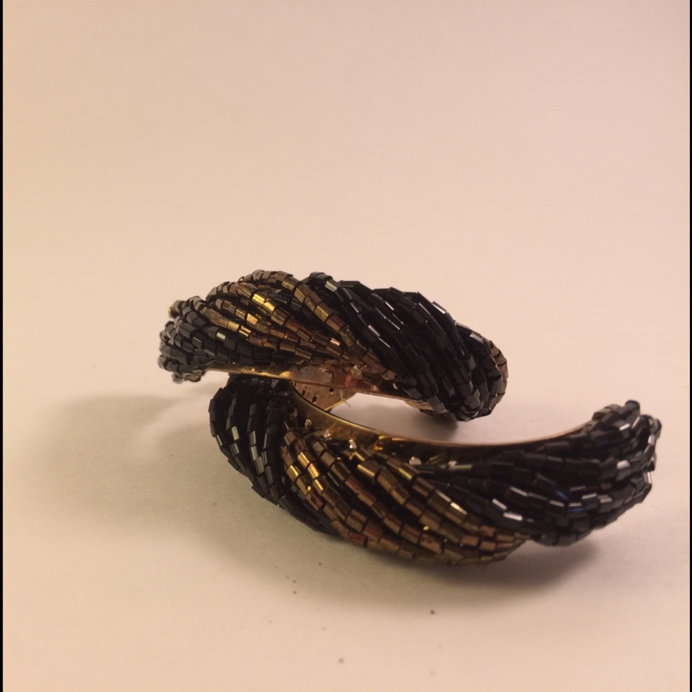 Black & Gold Beaded Pierced Earrings