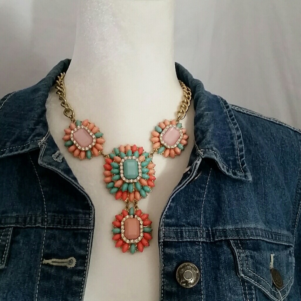 Statement Necklace Coral & Turquoise
