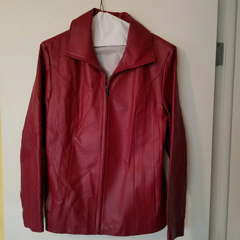 Red Leather Jacket - zipper front with pockets