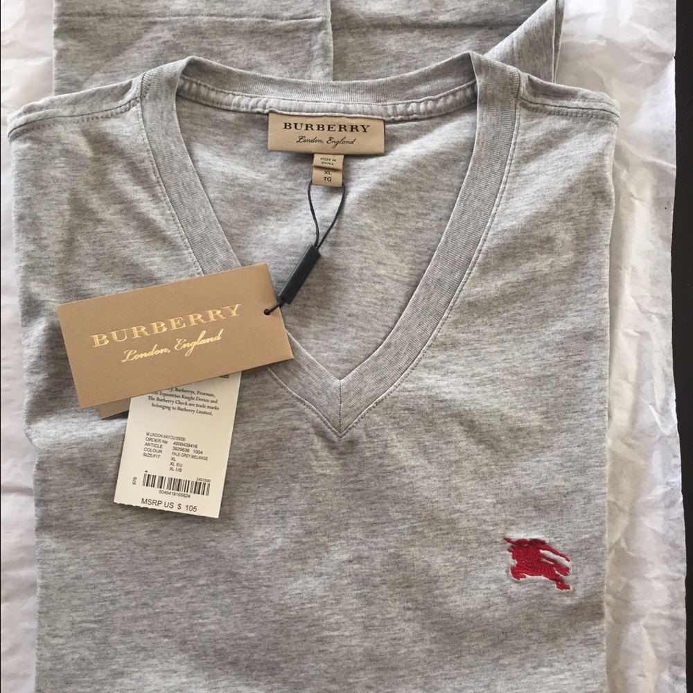 Burberry
Lindon Cotton V-Neck T-Shirt, Gray
