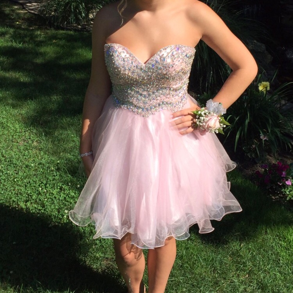 Pink embellished strapless dress