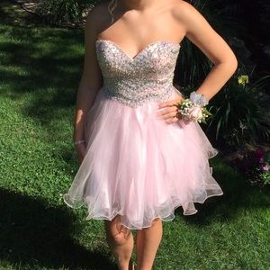 Pink embellished strapless dress