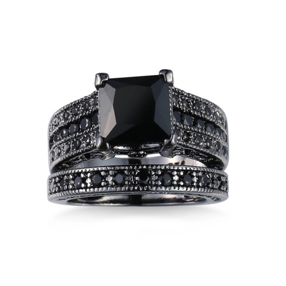 black onyx engagement ring sets