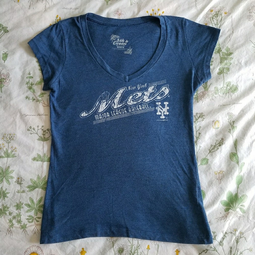 MLB Mets Blue V-Neck T-Shirt
