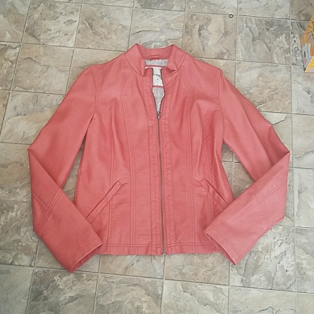 Faux leather jacket.