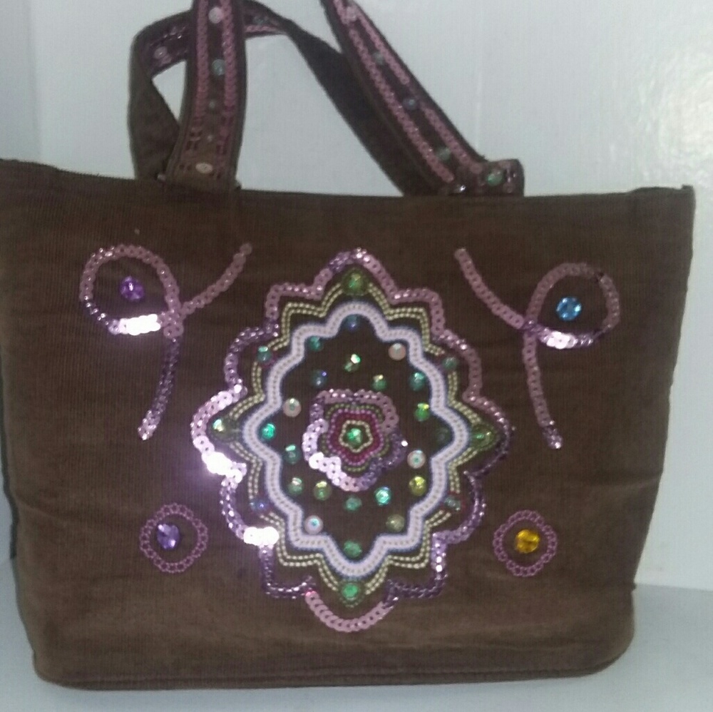 Brown courdrory sequins purse