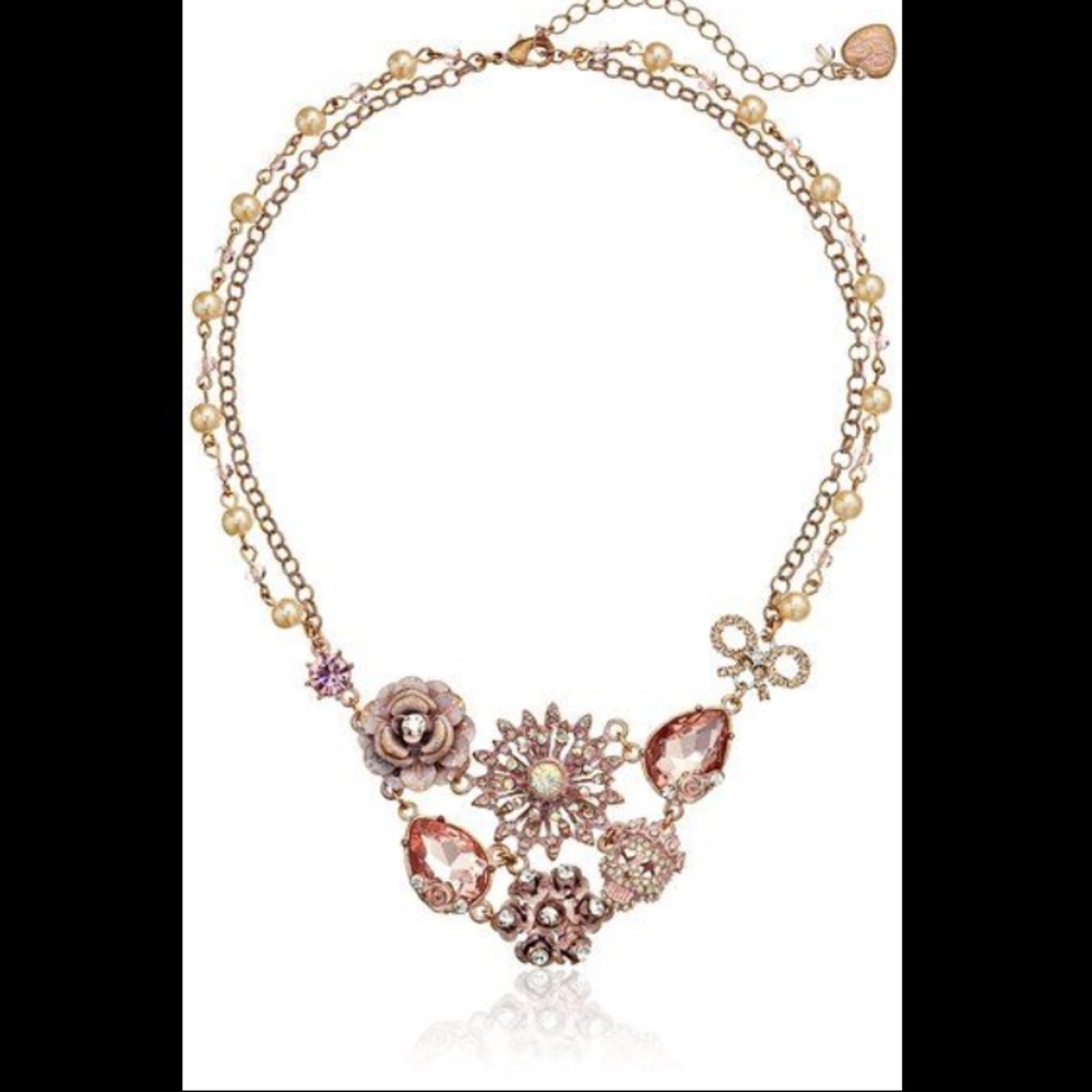 Betsey Johnson Flower & Skull Cluster Necklace