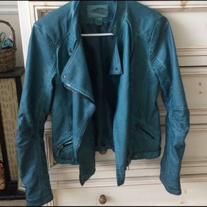 Blue vegan leather jacket