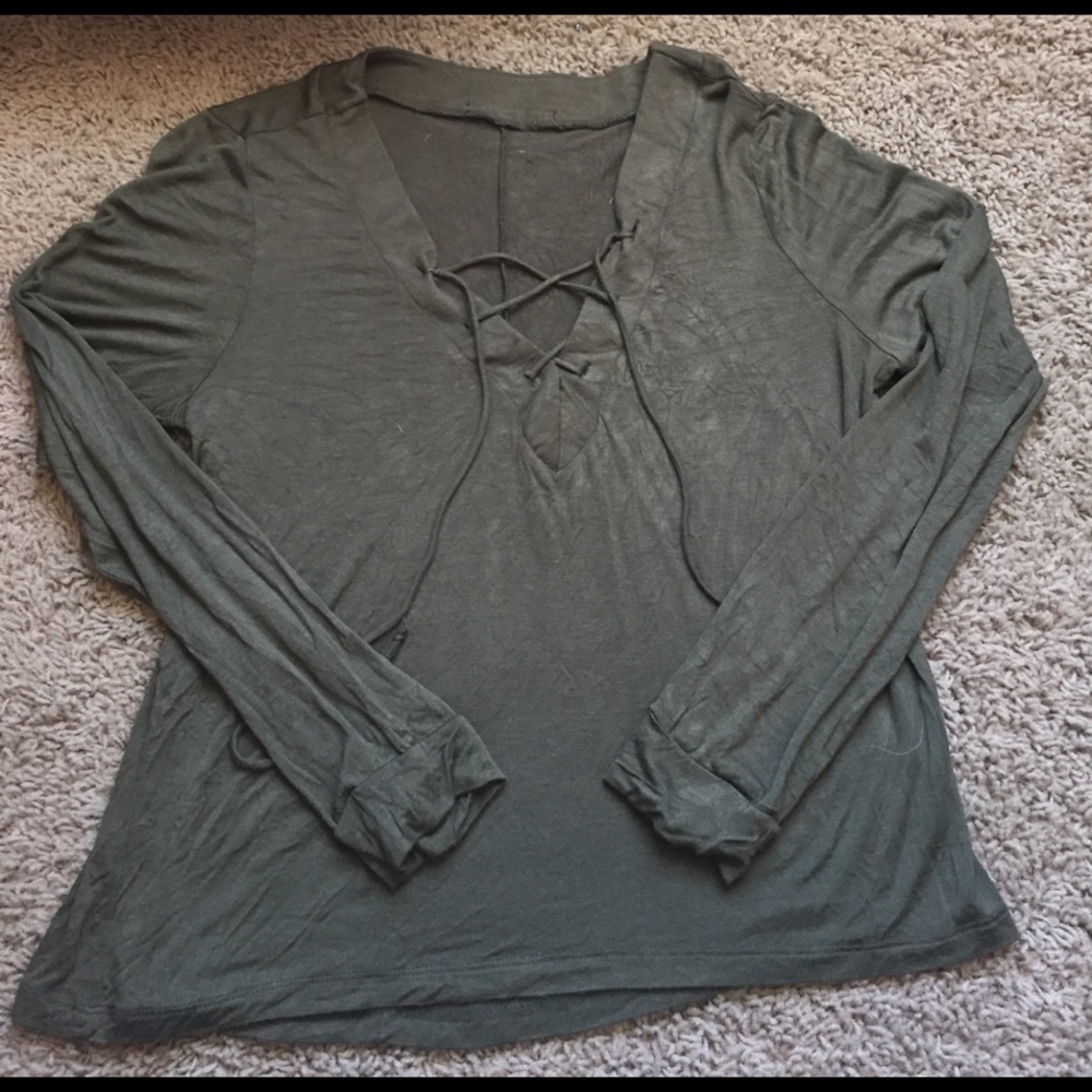 Hunter Green Lace-up Top