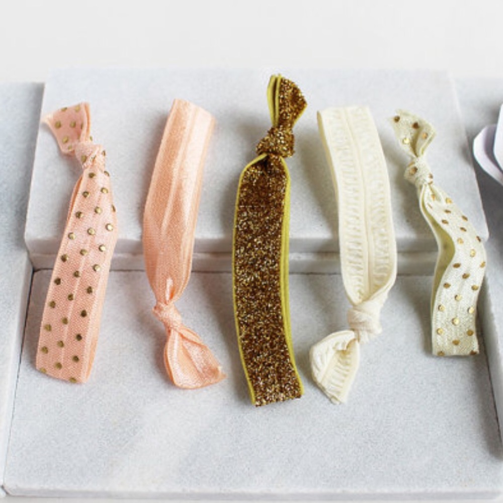 Peach, Ivory + Gold Elastic Hair Tie Set