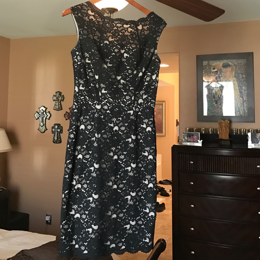 Black lace with beige undertone dress in size 6